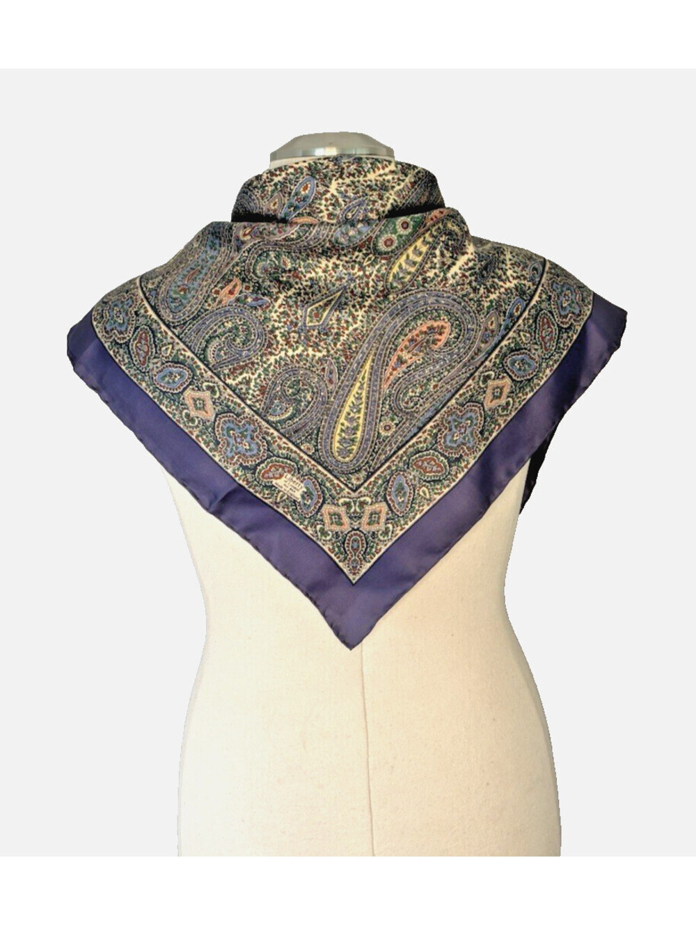 Vintage 1960's Liberty of London Silk Scarf Hand Rolled Paisley 27" Sq EUC